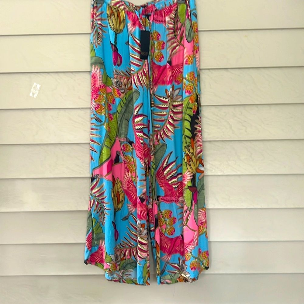 Exotic tropical design fabric wide leg, summer pants size S